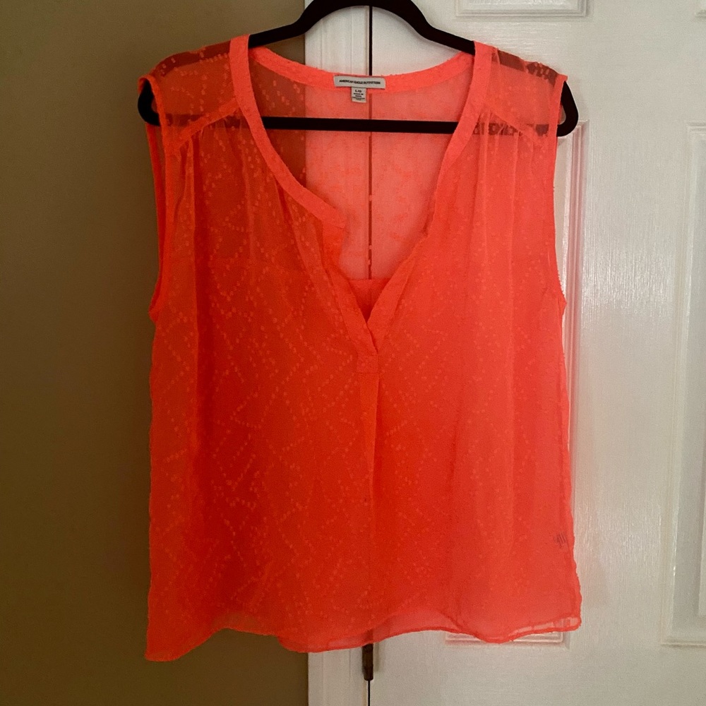 American Eagle Outfitters Coral Sheer Blouse L/G